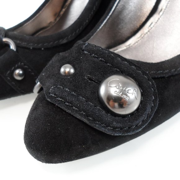 NIB$187 COACH Laney Soft Black Suede Wedges Logo Button Slip-On Pump 10 - Picture 4 of 8